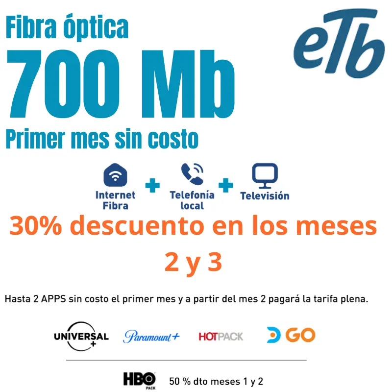 🚀Internet 700MB + Televisión Plus + Telefonía Local Ilimitada🚀
