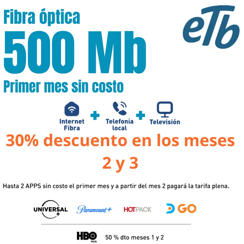 🚀Internet 500MB + Televisión Plus + Telefonía Local Ilimitada🚀