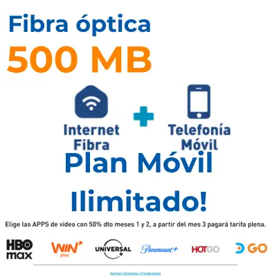 🏆 Internet Fijo 500 Mb + Plan Postpago ILIMIGIGAS